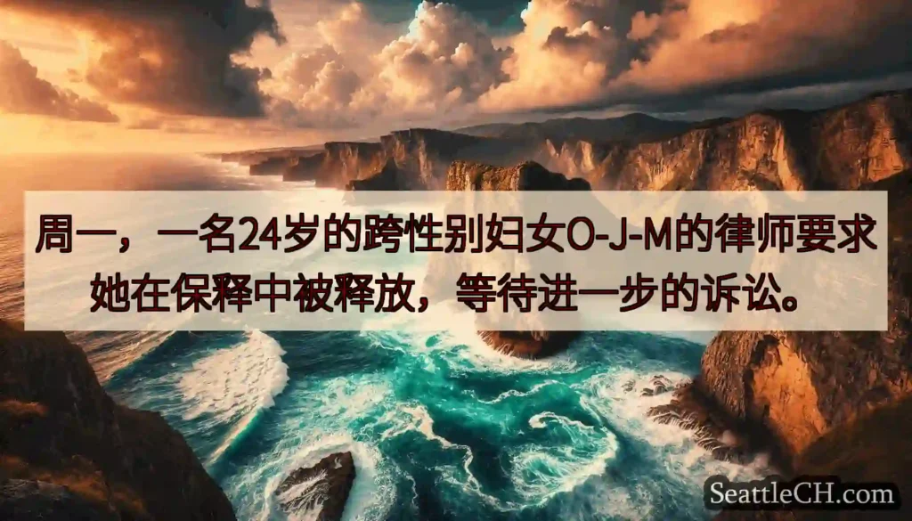 周一，一名24岁的跨性别妇女O-J-M的律师要求她在保释中被释放，等待进一步的诉讼。
