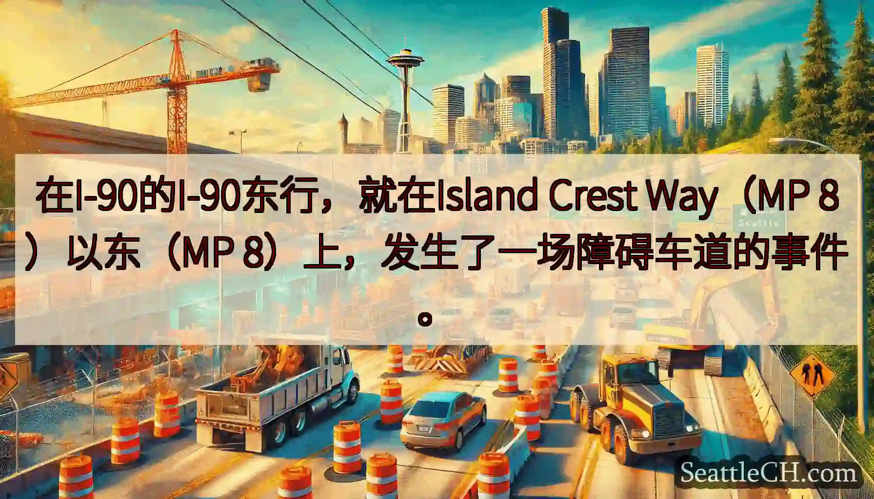 在I-90的I-90东行，就在Island Crest Way（MP 8）以东（MP