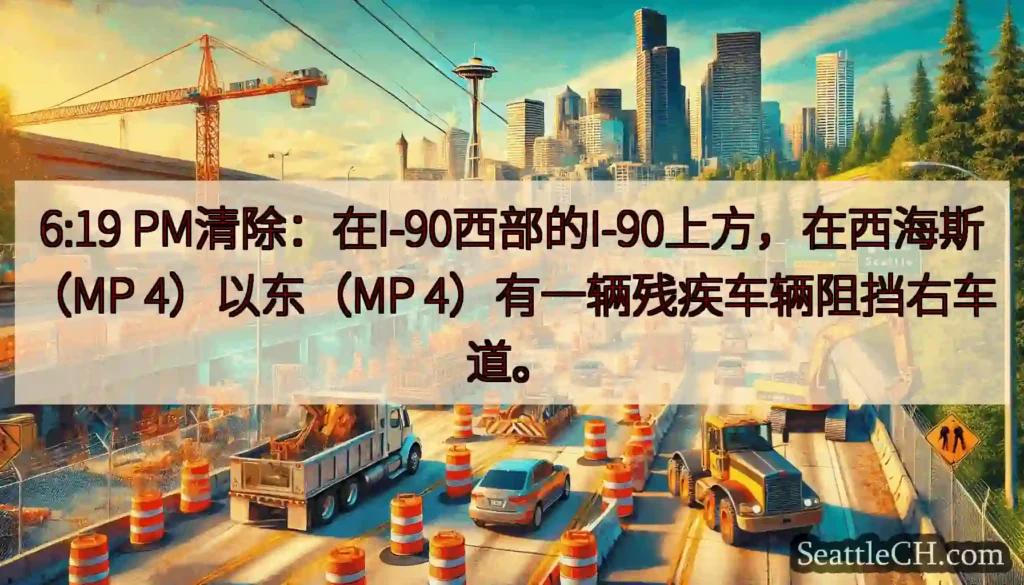 6:19 PM清除：在I-90西部的I-90上方，在西海斯（MP 4）以东（MP