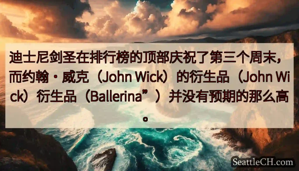 迪士尼剑圣在排行榜的顶部庆祝了第三个周末，而约翰·威克（John Wick）的衍生品（John