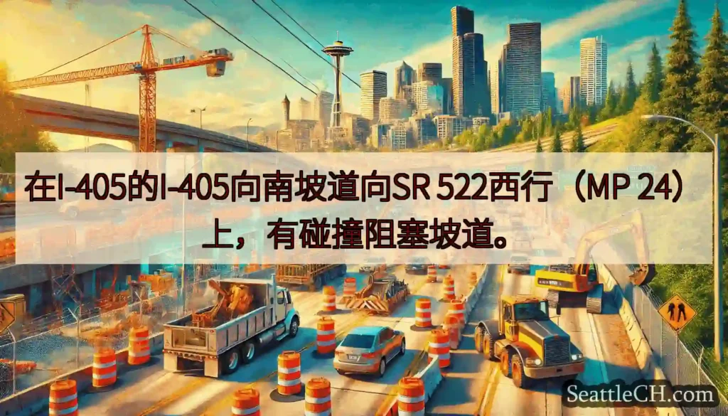 在I-405的I-405向南坡道向SR 522西行（MP 24）上，有碰撞阻塞坡道。