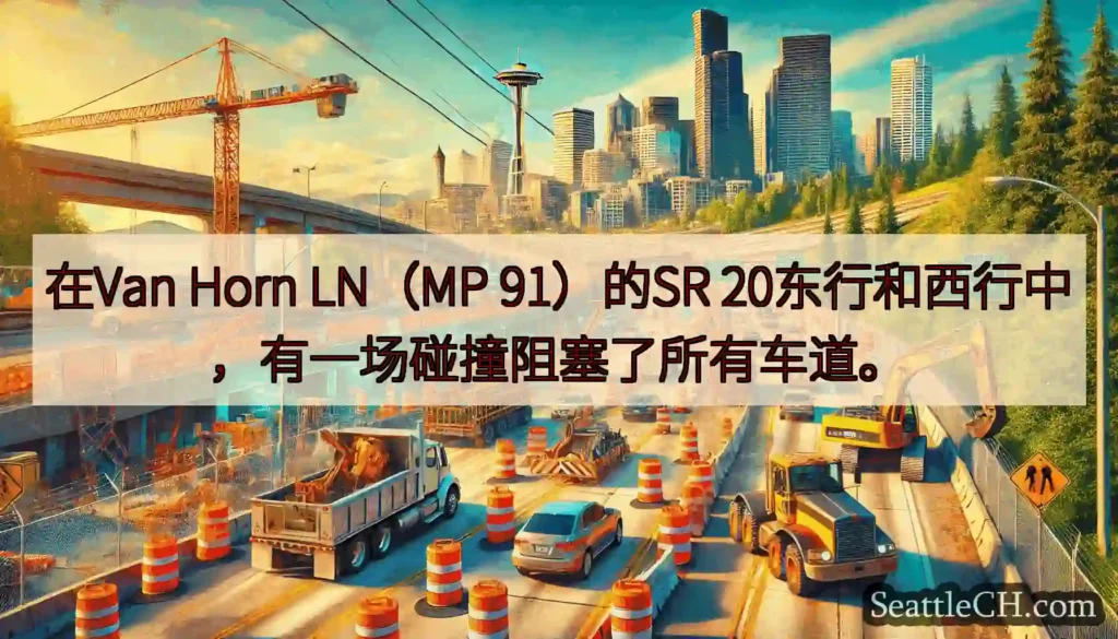 在Van Horn LN（MP 91）的SR 20东行和西行中，有一场碰撞阻塞了所有车道。