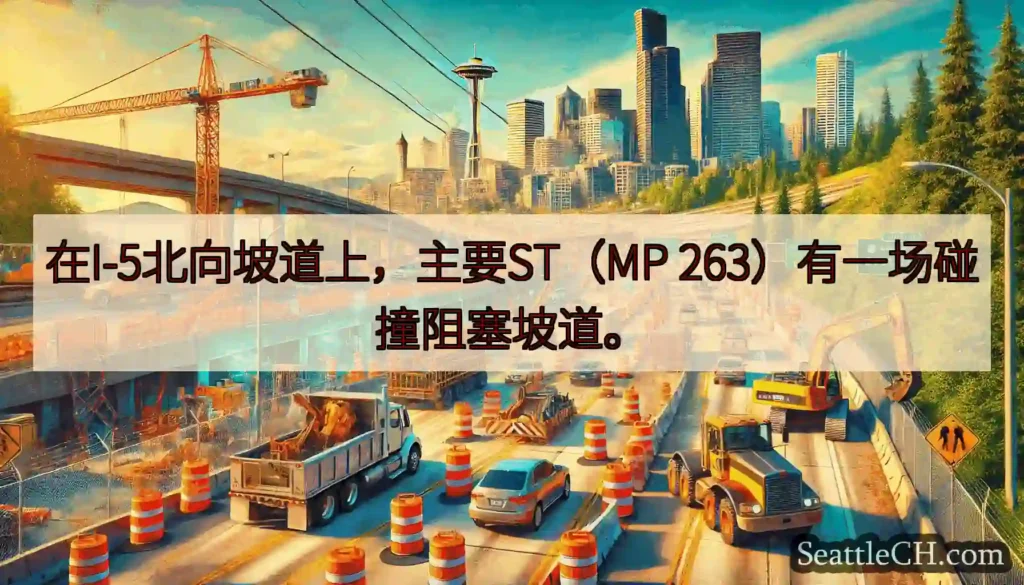 在I-5北向坡道上，主要ST（MP 263）有一场碰撞阻塞坡道。