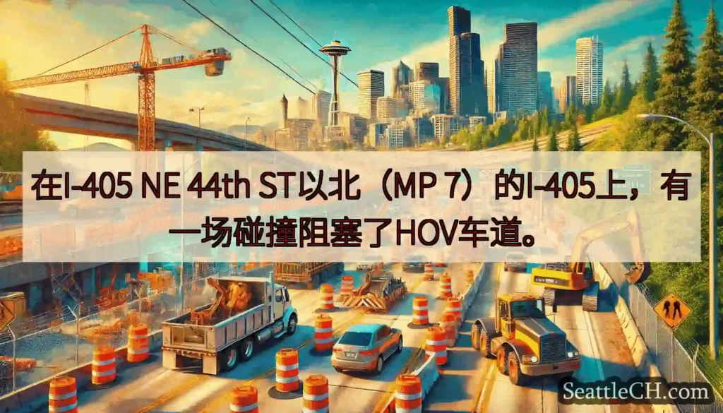 在I-405 NE 44th ST以北（MP 7）的I-405上，有一场碰撞阻塞了HOV车道。