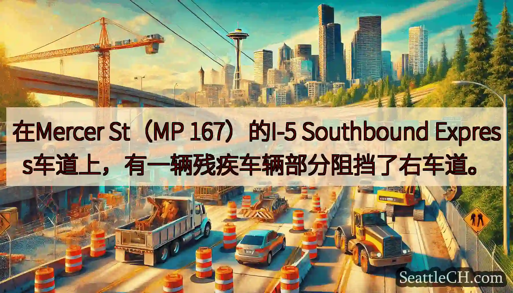 在Mercer St（MP 167）的I-5 Southbound