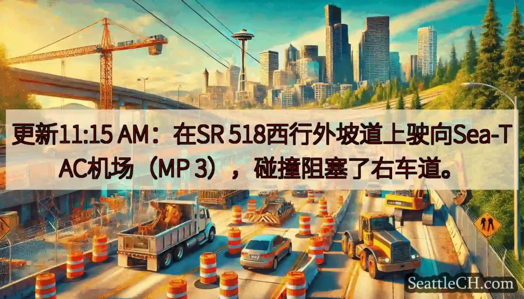 更新11:15 AM：在SR 518西行外坡道上驶向Sea-TAC机场（MP