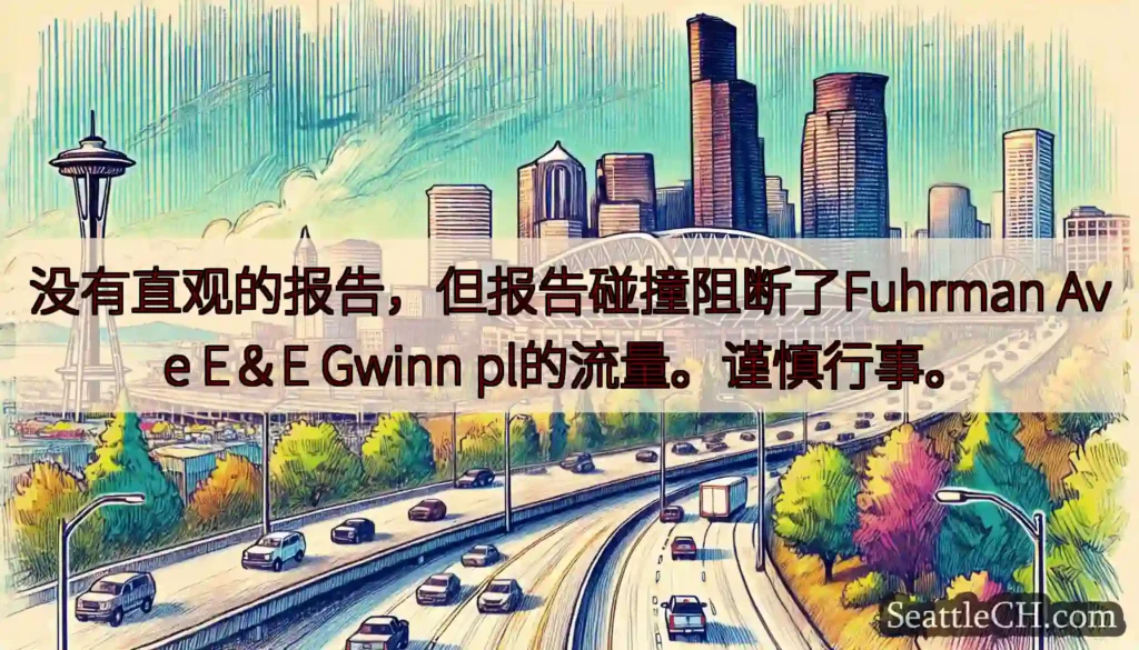没有直观的报告，但报告碰撞阻断了Fuhrman Ave E＆E Gwinn pl的流量。谨慎行事。