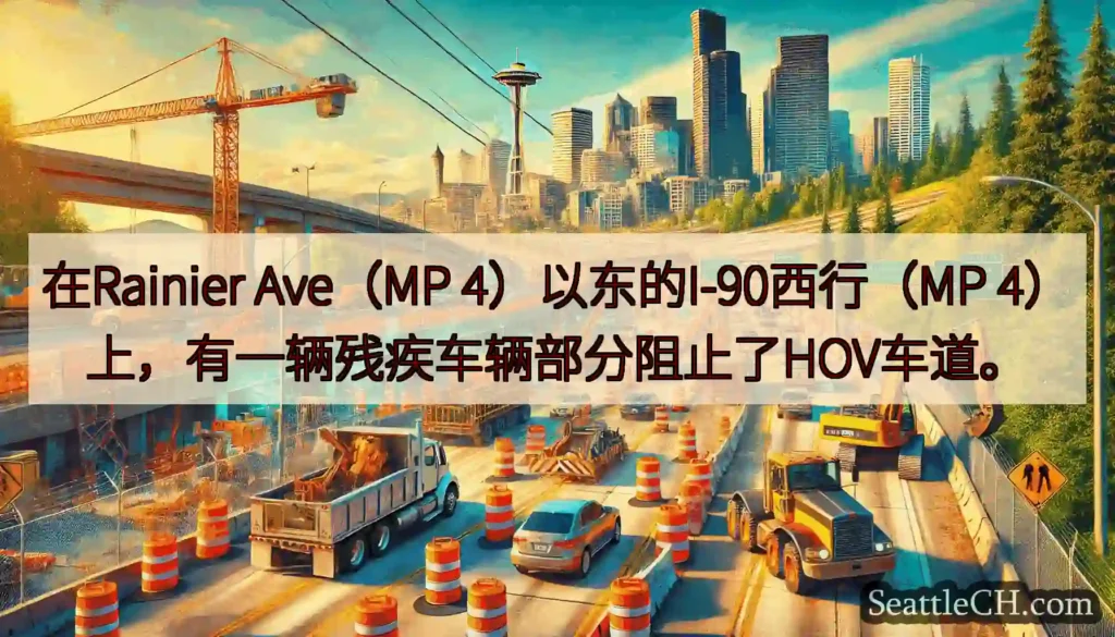 在Rainier Ave（MP 4）以东的I-90西行（MP