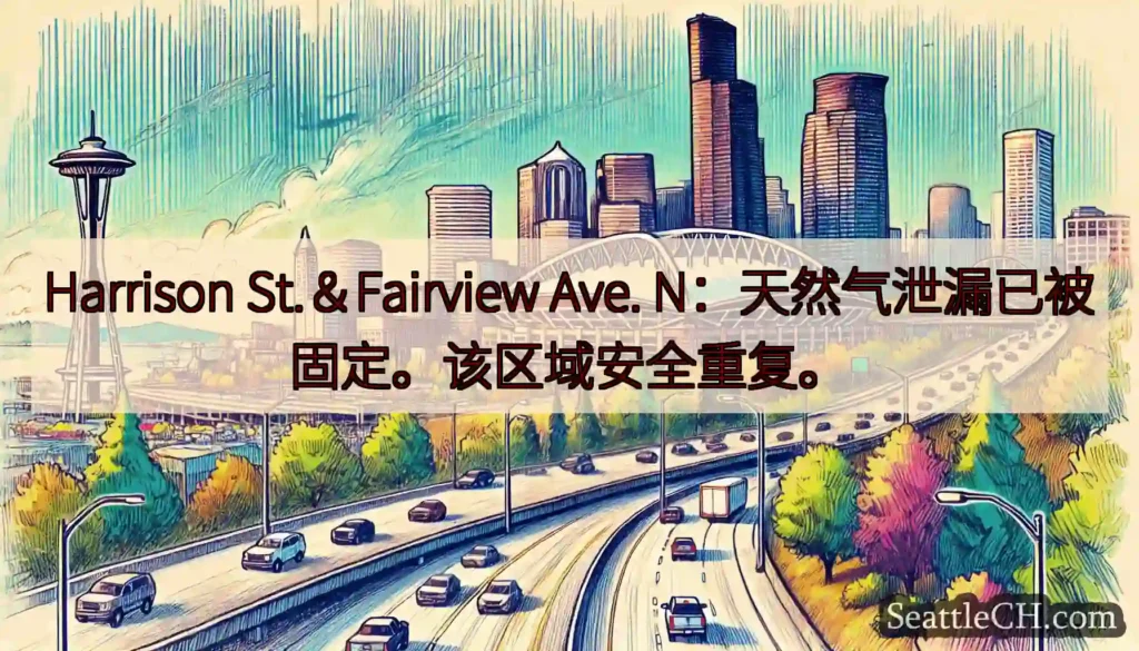 Harrison St.＆Fairview Ave. N：天然气泄漏已被固定。该区域安全重复。