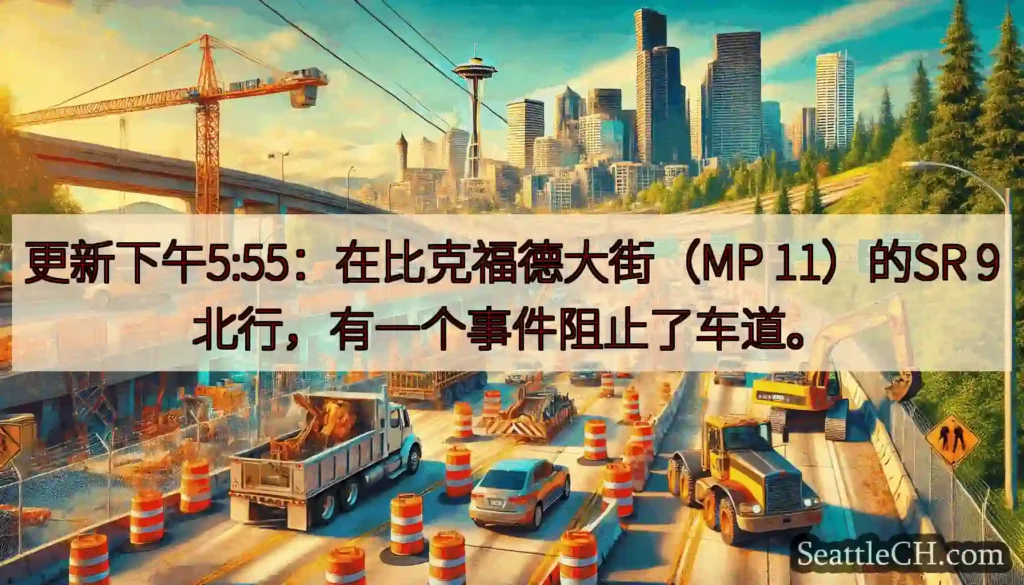 更新下午5:55：在比克福德大街（MP 11）的SR 9北行，有一个事件阻止了车道。