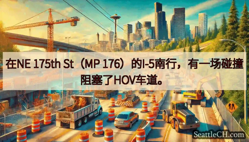在NE 175th St（MP 176）的I-5南行，有一场碰撞阻塞了HOV车道。