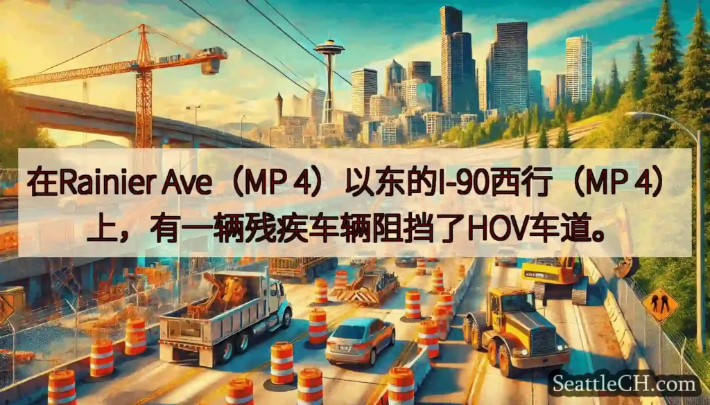 在Rainier Ave（MP 4）以东的I-90西行（MP