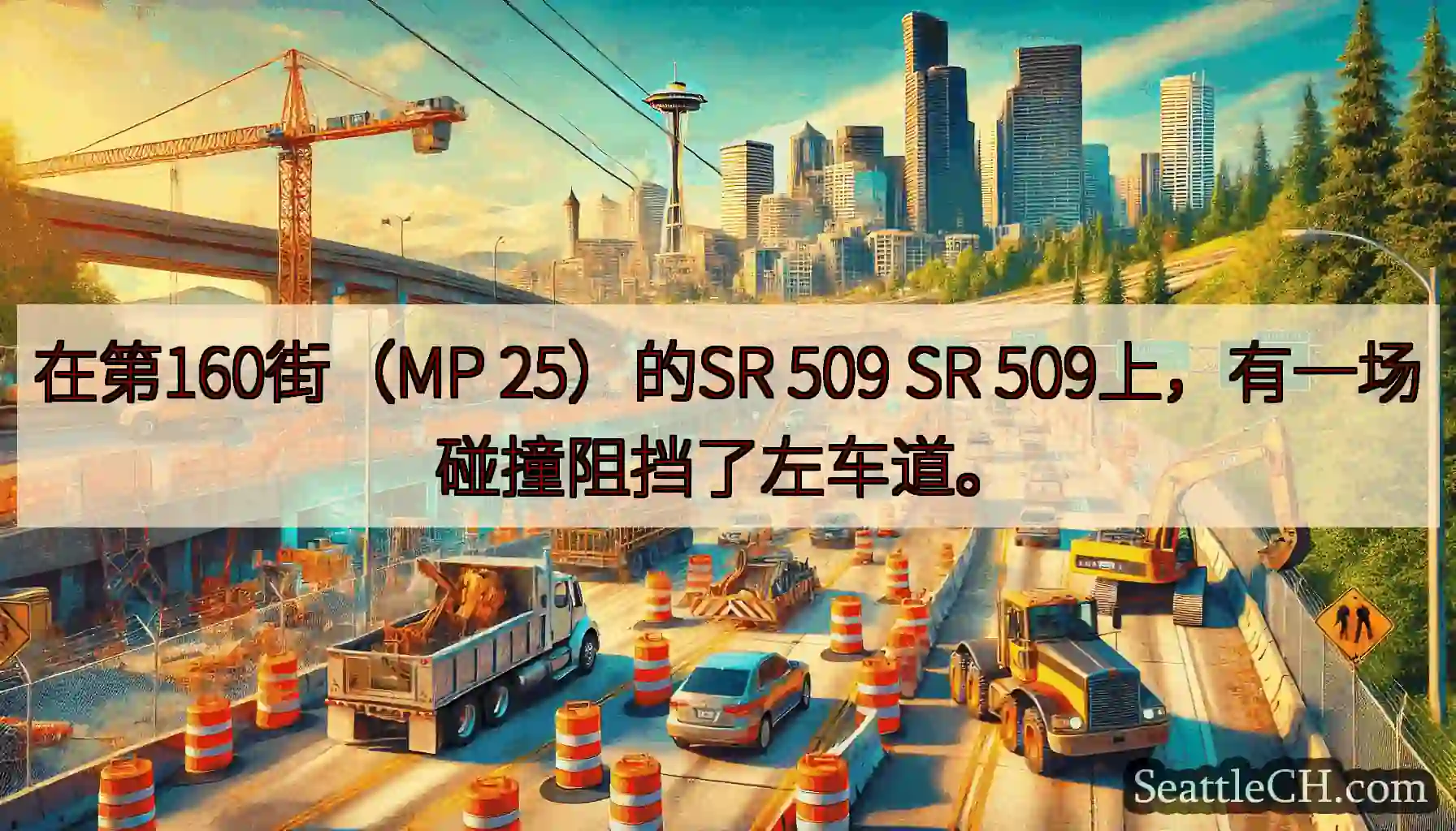 在第160街（MP 25）的SR 509 SR 509上，有一场碰撞阻挡了左车道。