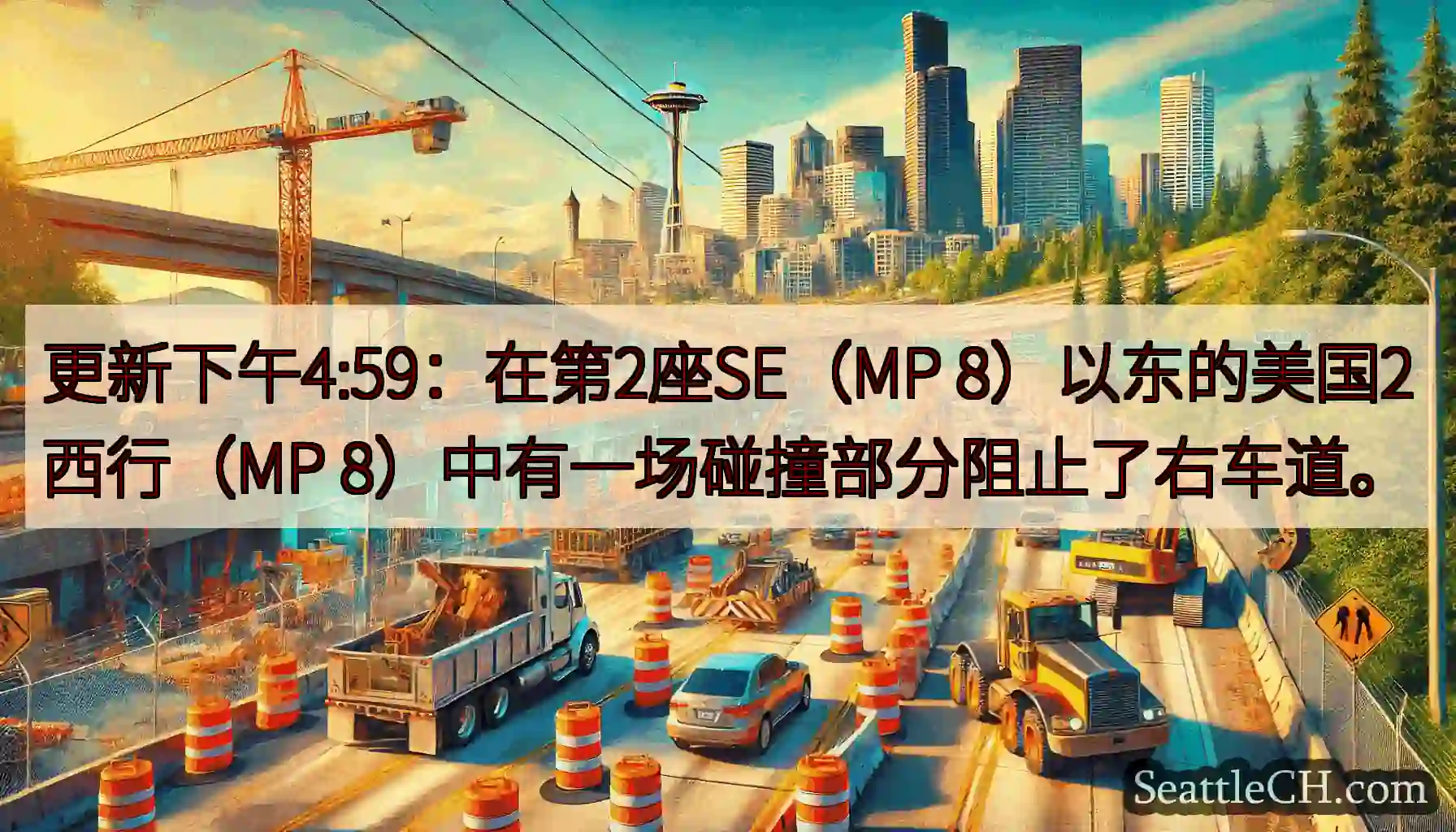 更新下午4:59：在第2座SE（MP 8）以东的美国2西行（MP 8）中有一场碰撞部分阻止了右车道。