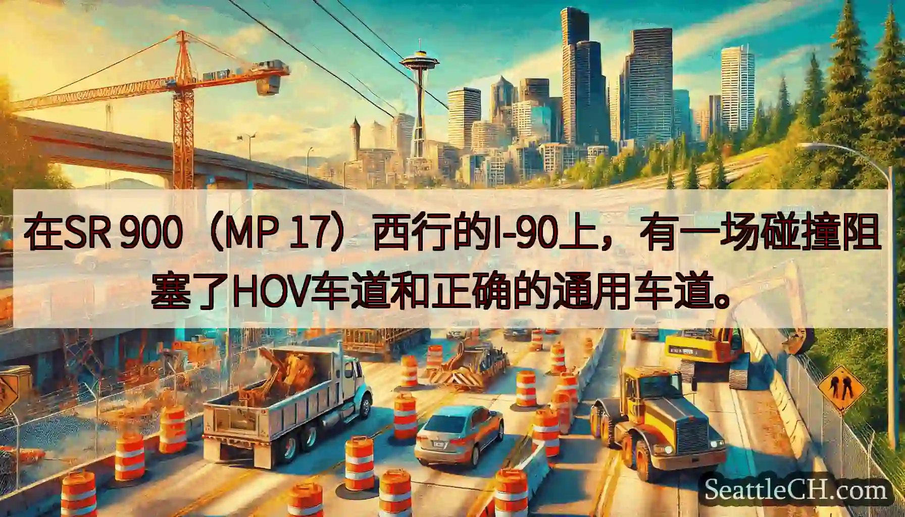 在SR 900（MP 17）西行的I-90上，有一场碰撞阻塞了HOV车道和正确的通用车道。