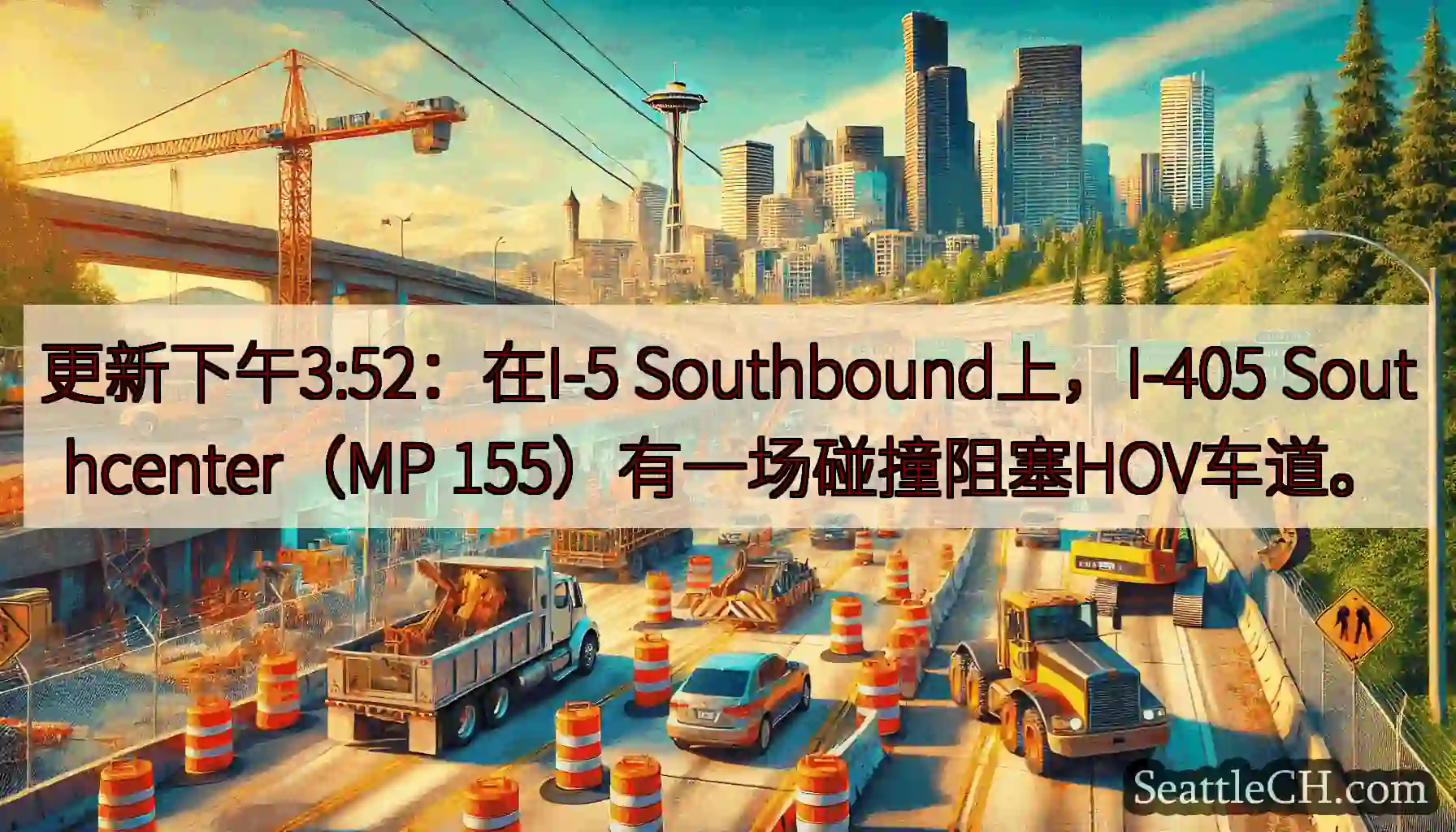 更新下午3:52：在I-5 Southbound上，I-405 Southcenter（MP