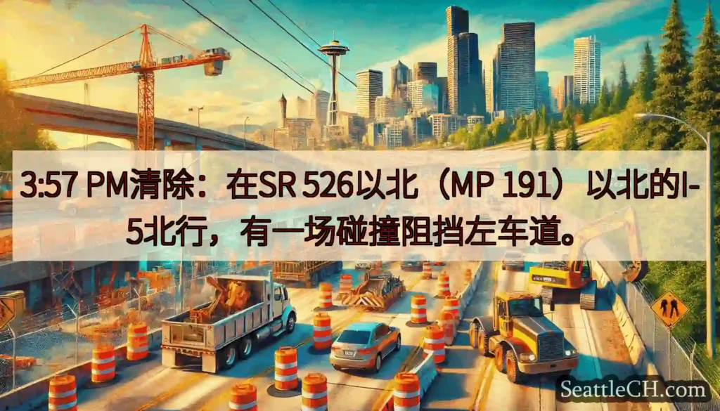 3:57 PM清除：在SR 526以北（MP 191）以北的I-5北行，有一场碰撞阻挡左车道。