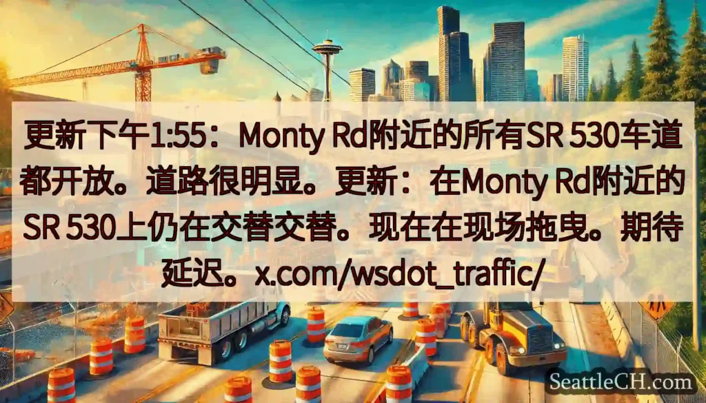 更新下午1:55：Monty Rd附近的所有SR 530车道都开放。道路很明显。更新：在Monty