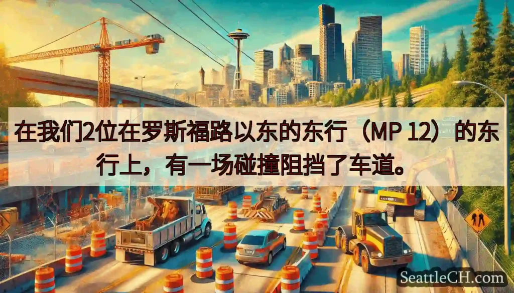 在我们2位在罗斯福路以东的东行（MP 12）的东行上，有一场碰撞阻挡了车道。