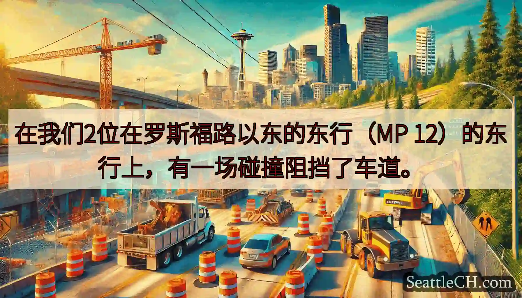 在我们2位在罗斯福路以东的东行（MP 12）的东行上，有一场碰撞阻挡了车道。