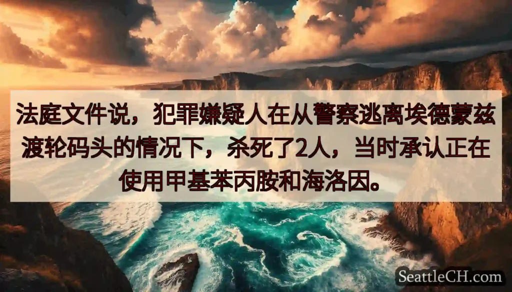 法庭文件说，犯罪嫌疑人在从警察逃离埃德蒙兹渡轮码头的情况下，杀死了2人，当时承认正在使用甲基苯丙胺和