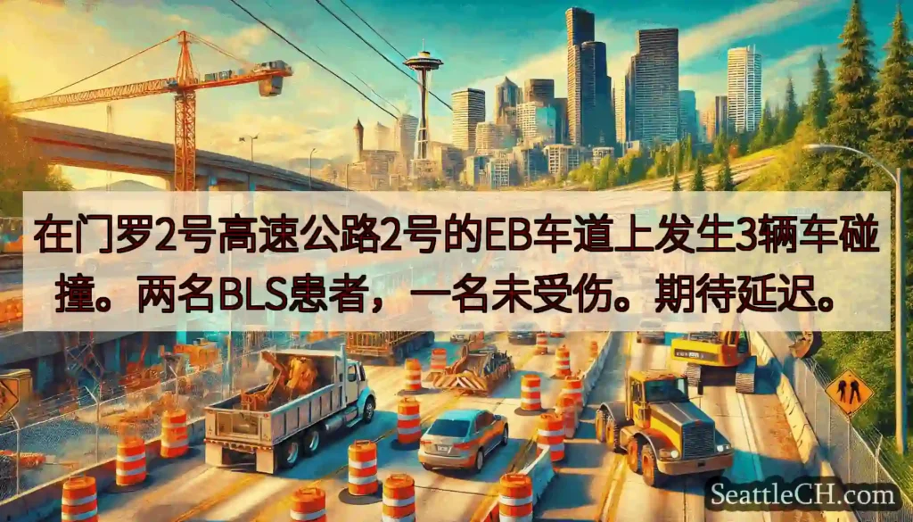 在门罗2号高速公路2号的EB车道上发生3辆车碰撞。两名BLS患者，一名未受伤。期待延迟。