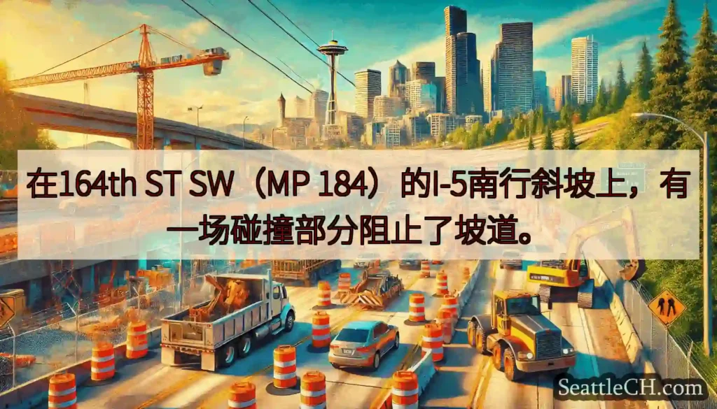 在164th ST SW（MP 184）的I-5南行斜坡上，有一场碰撞部分阻止了坡道。