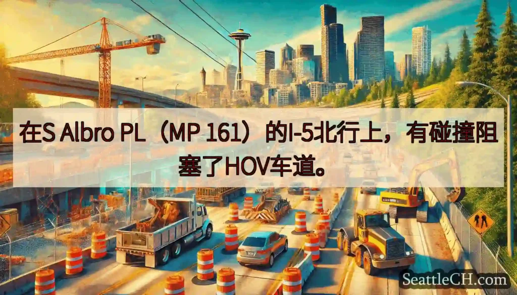 在S Albro PL（MP 161）的I-5北行上，有碰撞阻塞了HOV车道。
