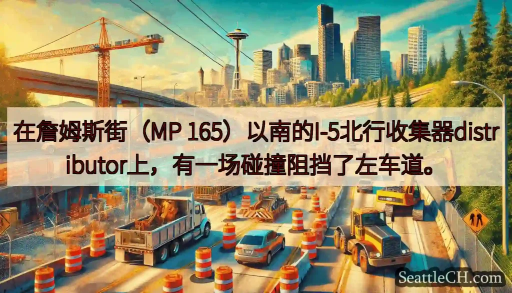 在詹姆斯街（MP 165）以南的I-5北行收集器distributor上，有一场碰撞阻挡了左车道。