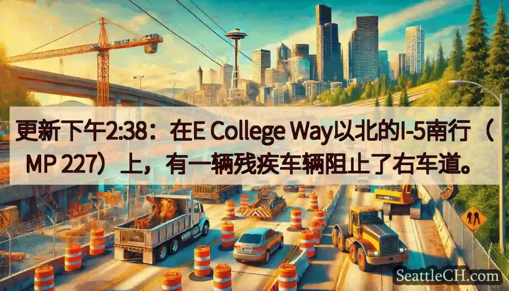 更新下午2:38：在E College Way以北的I-5南行（MP