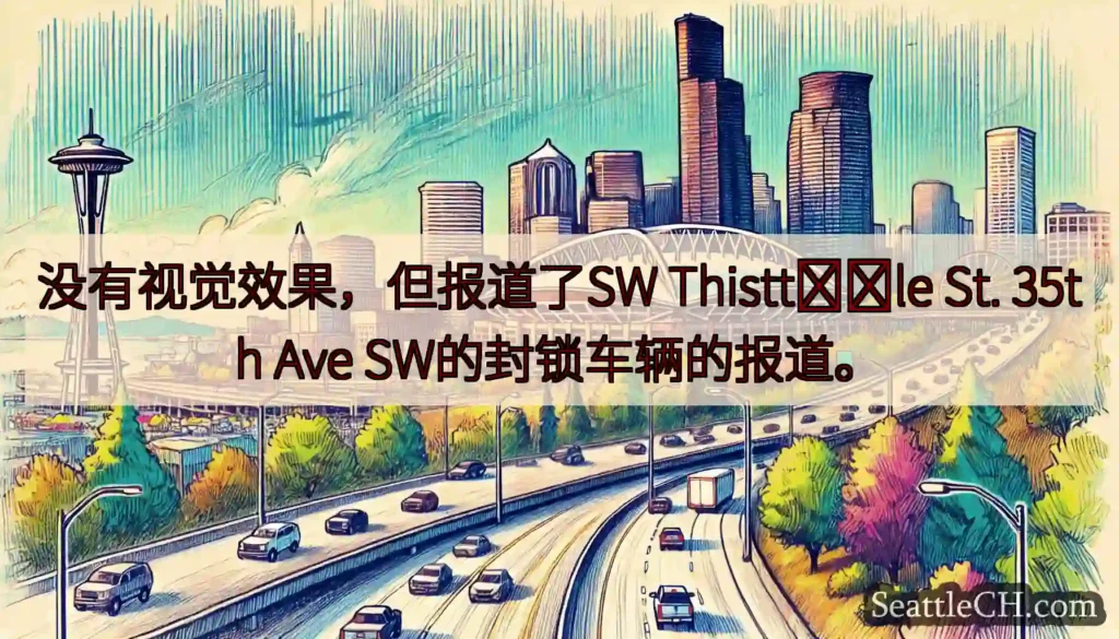 没有视觉效果，但报道了SW Thistt​​le St. 35th Ave SW的封锁车辆的报道。