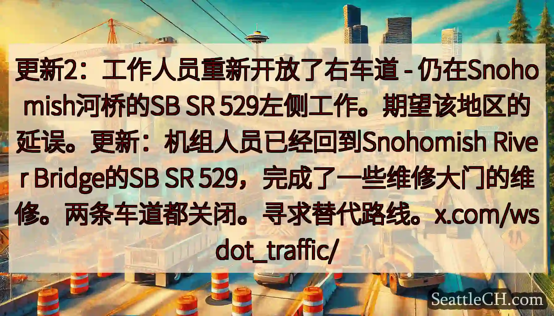 更新2：工作人员重新开放了右车道 - 仍在Snohomish河桥的SB SR