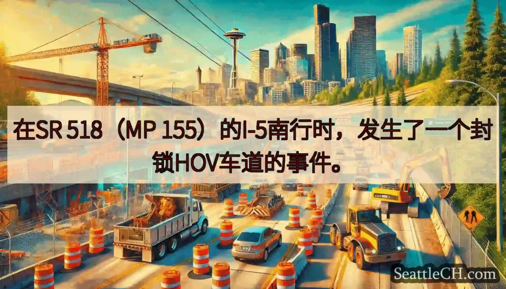 在SR 518（MP 155）的I-5南行时，发生了一个封锁HOV车道的事件。