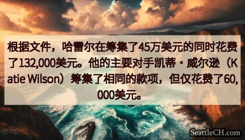 根据文件，哈雷尔在筹集了45万美元的同时花费了132,000美元。他的主要对手凯蒂·威尔逊（Kati