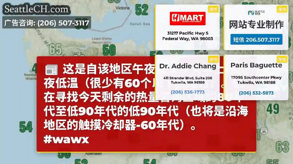 这是自该地区午夜以来今天早上的过夜低温（很少有60个以下的地方）。仍在寻找今天剩余的热量咨询区域的8