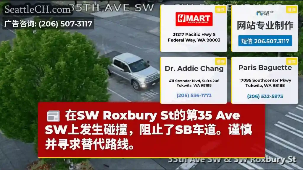 在SW Roxbury St的第35 Ave SW上发生碰撞，阻止了SB车道。谨慎并寻求替代路线。
