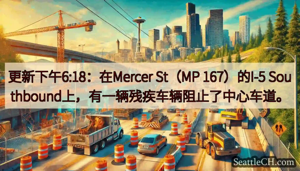 更新下午6:18：在Mercer St（MP 167）的I-5