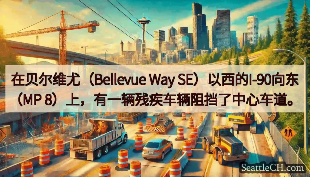 在贝尔维尤（Bellevue Way SE）以西的I-90向东（MP