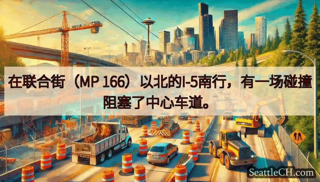 在联合街（MP 166）以北的I-5南行，有一场碰撞阻塞了中心车道。