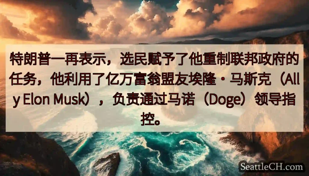 特朗普一再表示，选民赋予了他重制联邦政府的任务，他利用了亿万富翁盟友埃隆·马斯克（Ally