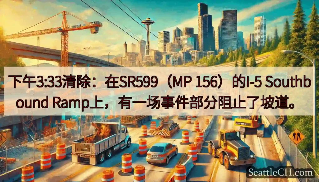 下午3:33清除：在SR599（MP 156）的I-5 Southbound