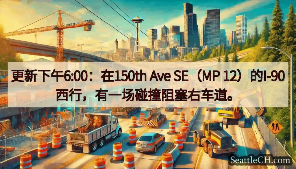 更新下午6:00：在150th Ave SE（MP 12）的I-90西行，有一场碰撞阻塞右车道。