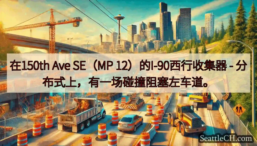 在150th Ave SE（MP 12）的I-90西行收集器 - 分布式上，有一场碰撞阻塞左车道。