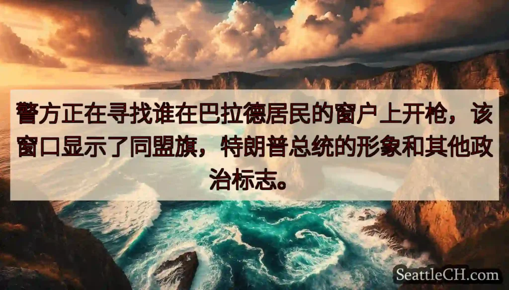 警方正在寻找谁在巴拉德居民的窗户上开枪，该窗口显示了同盟旗，特朗普总统的形象和其他政治标志。