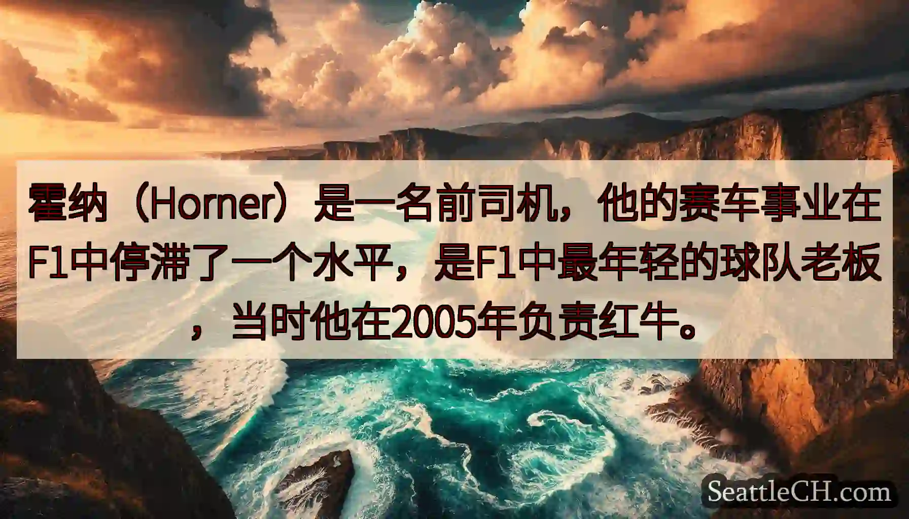 霍纳（Horner）是一名前司机，他的赛车事业在F1中停滞了一个水平，是F1中最年轻的球队老板，当时