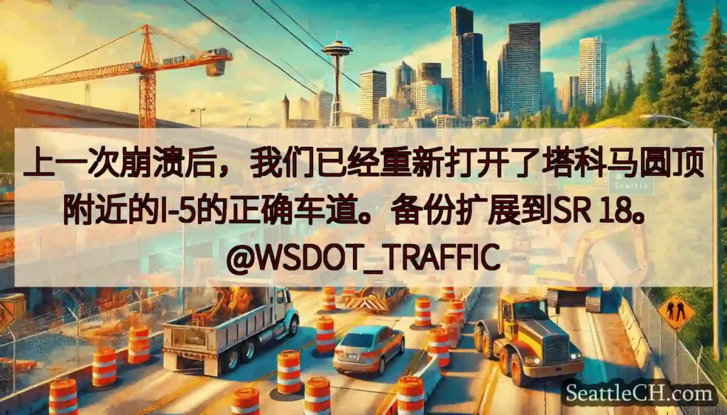 上一次崩溃后，我们已经重新打开了塔科马圆顶附近的I-5的正确车道。备份扩展到SR 18。