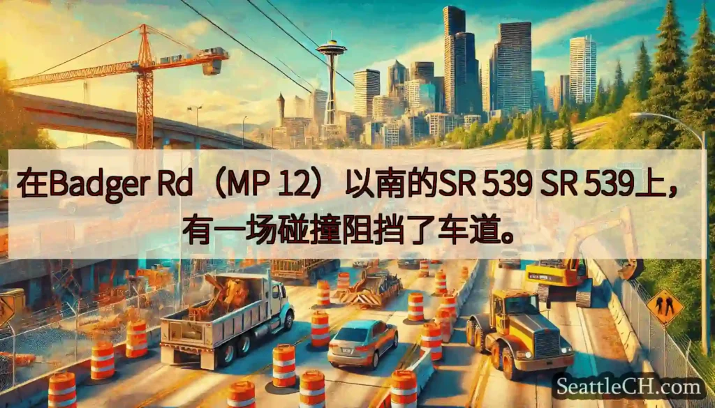 在Badger Rd（MP 12）以南的SR 539 SR 539上，有一场碰撞阻挡了车道。
