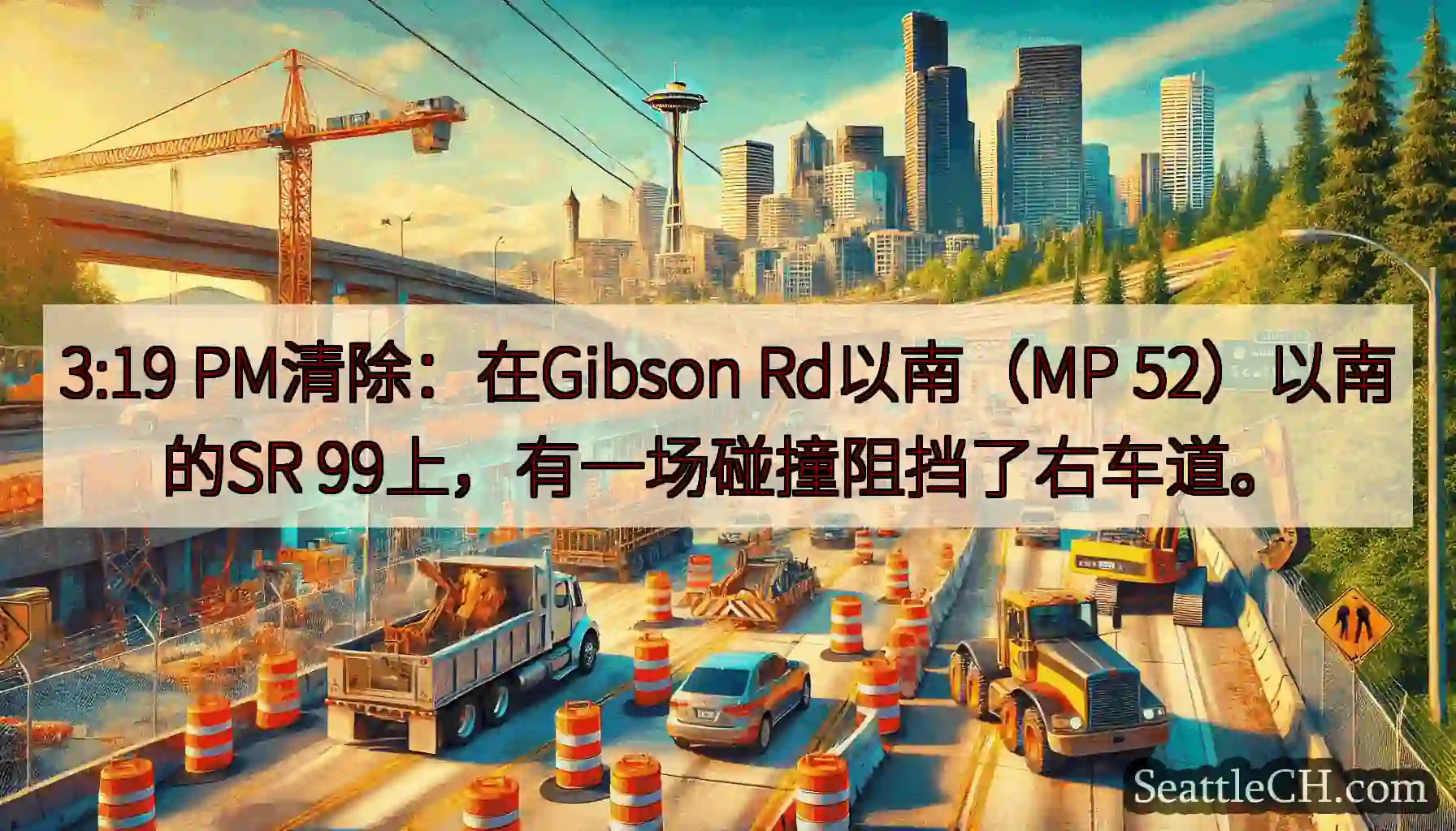 3:19 PM清除：在Gibson Rd以南（MP 52）以南的SR