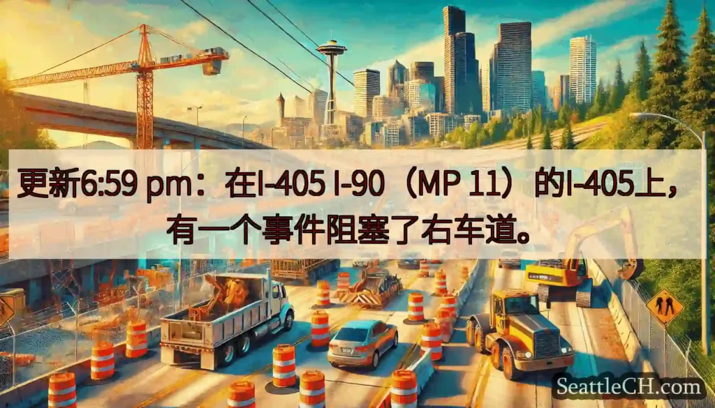 更新6:59 pm：在I-405 I-90（MP 11）的I-405上，有一个事件阻塞了右车道。