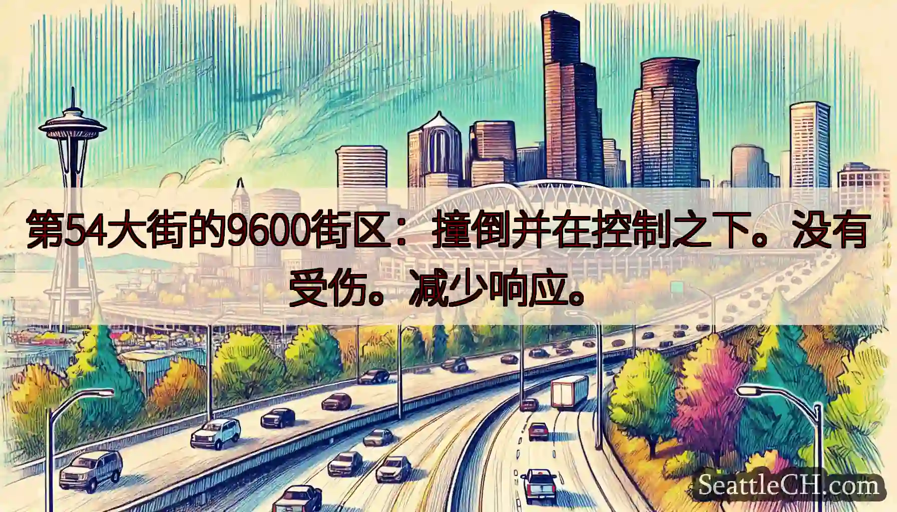 第54大街的9600街区：撞倒并在控制之下。没有受伤。减少响应。